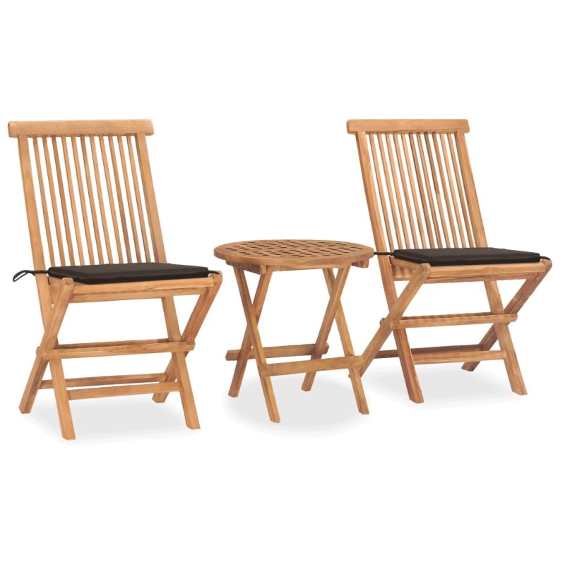 vidaXL Set comedor de jardín plegable 3 piezas madera de teca cojines vidaXL Set comedor de jardín plegable 3 piezas madera de teca cojines