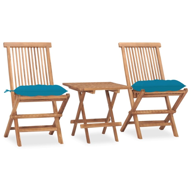 vidaXL Set comedor de jardín plegable 3 piezas madera de teca cojines vidaXL Set comedor de jardín plegable 3 piezas madera de teca cojines