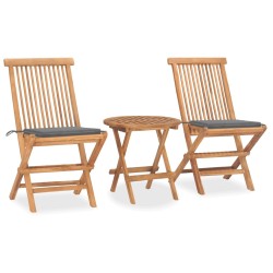 vidaXL Set comedor de jardín plegable 3 piezas madera de teca cojines