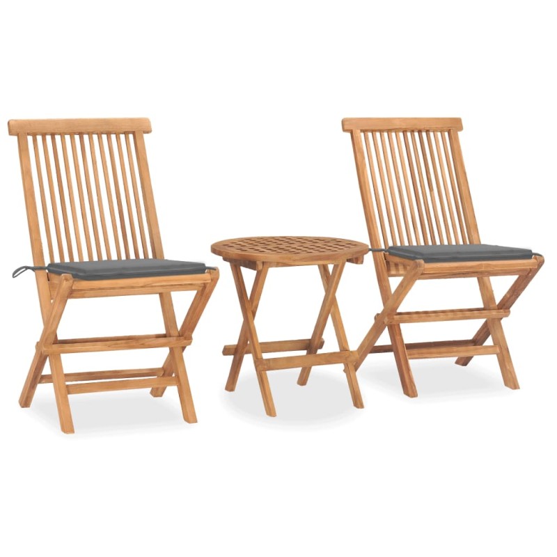 vidaXL Set comedor de jardín plegable 3 piezas madera de teca cojines vidaXL Set comedor de jardín plegable 3 piezas madera de teca cojines