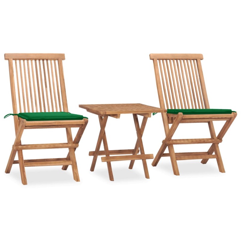 vidaXL Set comedor de jardín plegable 3 piezas madera de teca cojines vidaXL Set comedor de jardín plegable 3 piezas madera de teca cojines