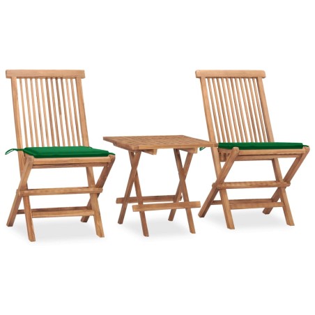 vidaXL Set comedor de jardín plegable 3 piezas madera de teca cojines