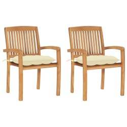 vidaXL Sillas de jardín 2 uds madera de teca con cojines blanco crema
