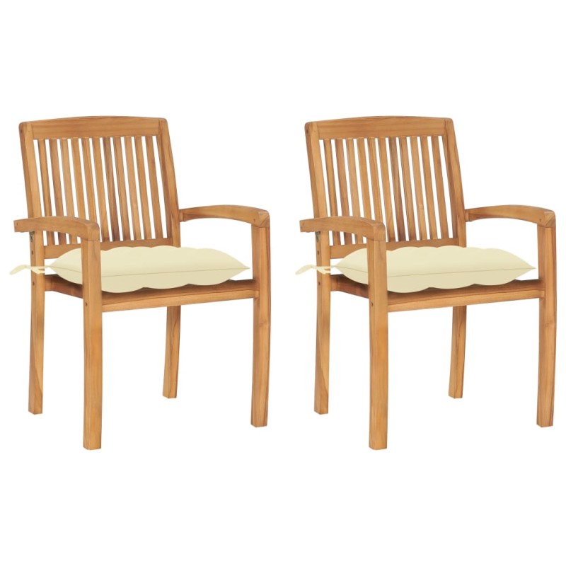 vidaXL Sillas de jardín 2 uds madera de teca con cojines blanco crema vidaXL Sillas de jardín 2 uds madera de teca con cojines blanco crema
