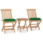 vidaXL Set comedor de jardín plegable 3 piezas madera de teca cojines vidaXL Set comedor de jardín plegable 3 piezas madera de teca cojines