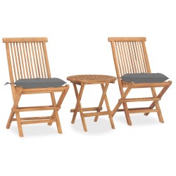 vidaXL Set comedor de jardín plegable 3 piezas madera de teca cojines