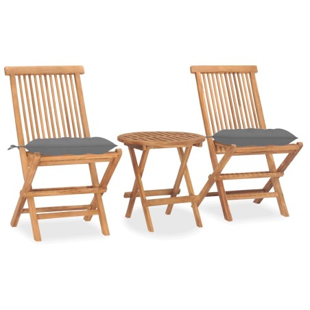vidaXL Set comedor de jardín plegable 3 piezas madera de teca cojines