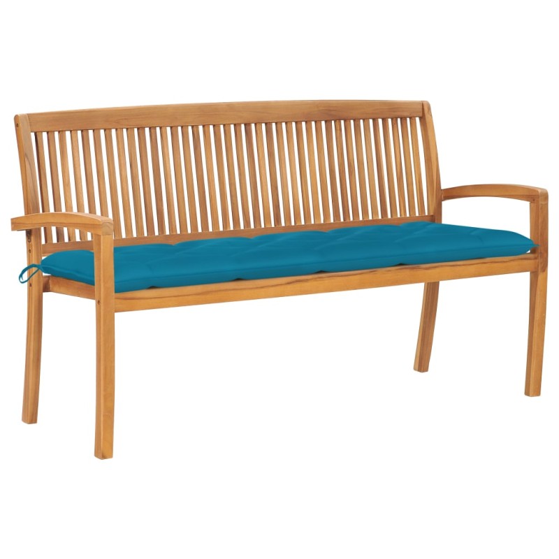 vidaXL Banco de jardín apilable y cojín madera maciza de teca 159 cm vidaXL Banco de jardín apilable y cojín madera maciza de teca 159 cm