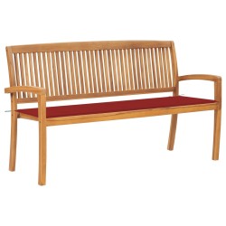 vidaXL Banco de jardín apilable y cojín madera maciza de teca 159 cm