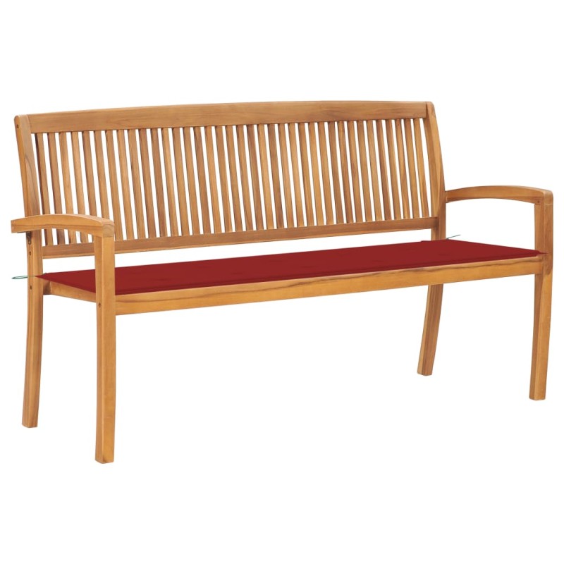 vidaXL Banco de jardín apilable y cojín madera maciza de teca 159 cm vidaXL Banco de jardín apilable y cojín madera maciza de teca 159 cm