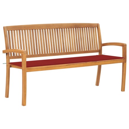 vidaXL Banco de jardín apilable y cojín madera maciza de teca 159 cm