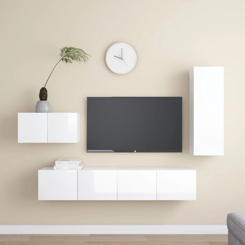 vidaXL Set de muebles de salón 4 pzas madera ingeniería blanco brillo