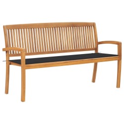 vidaXL Banco de jardín apilable con cojín madera maciza teca 159 cm