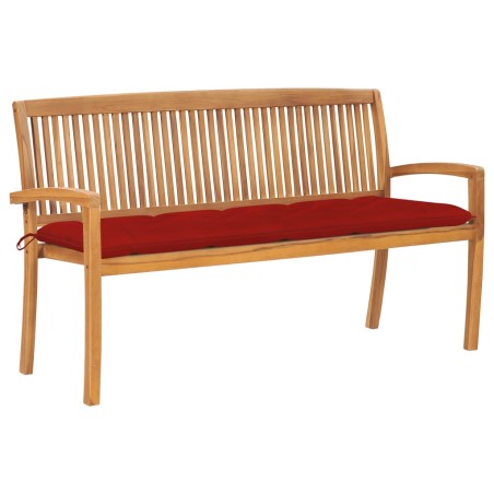 vidaXL Banco de jardín apilable con cojín madera maciza de teca 159 cm