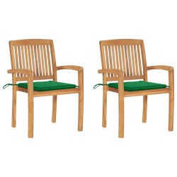 vidaXL Sillas de jardín 2 uds con cojines madera maciza de teca verde