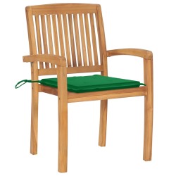 vidaXL Sillas de jardín 2 uds con cojines madera maciza de teca verde