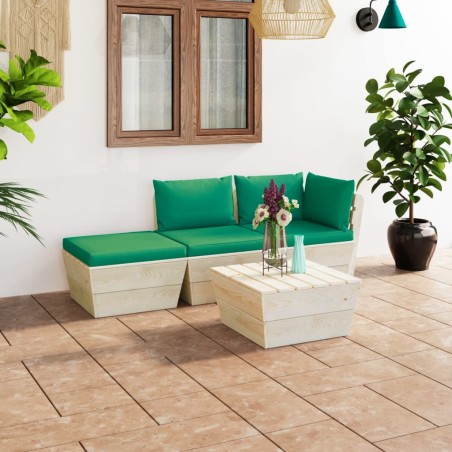 vidaXL Muebles de jardín de palets 4 pzas y cojines madera de abeto 
