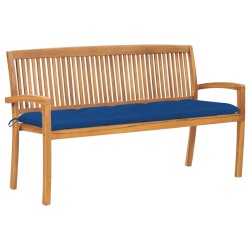 vidaXL Banco de jardín apilable y cojín madera maciza de teca 159 cm