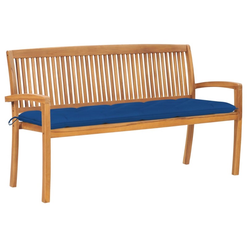 vidaXL Banco de jardín apilable y cojín madera maciza de teca 159 cm vidaXL Banco de jardín apilable y cojín madera maciza de teca 159 cm