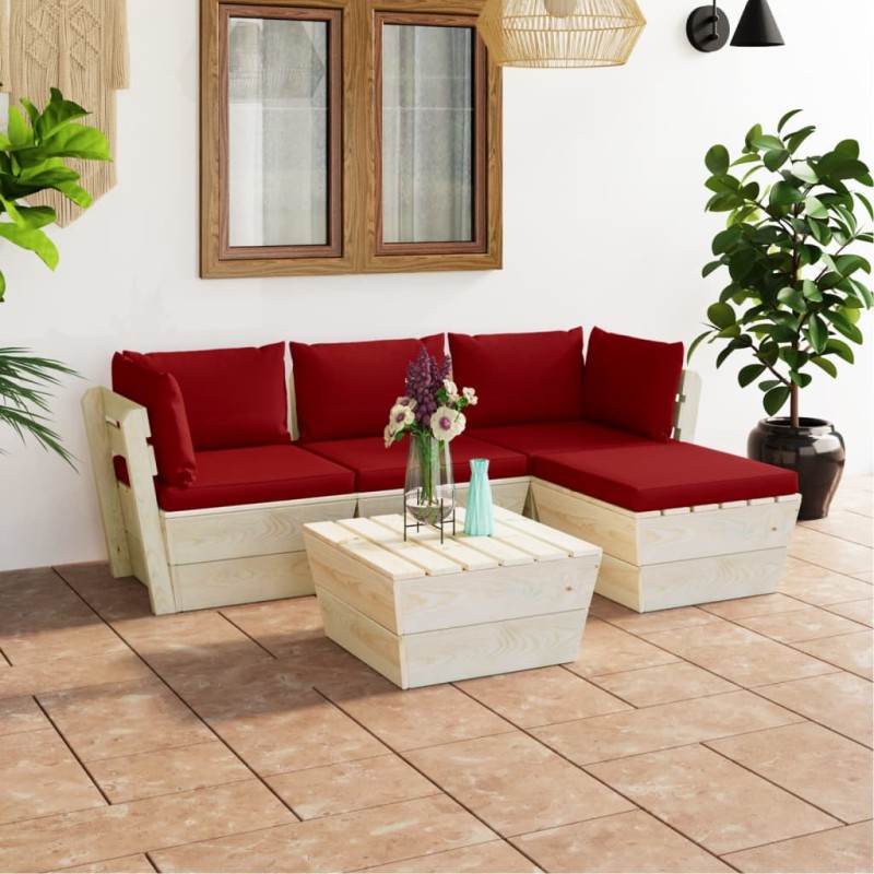 vidaXL Muebles de jardín de palets 5 pzas y cojines madera de abeto vidaXL Muebles de jardín de palets 5 pzas y cojines madera de abeto