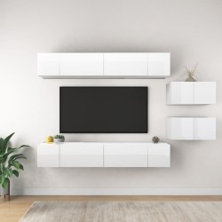 vidaXL Set de muebles de salón 8 pzas madera ingeniería blanco brillo