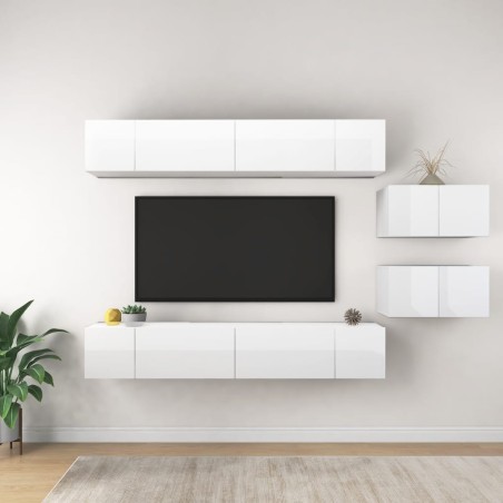 vidaXL Set de muebles de salón 8 pzas madera ingeniería blanco brillo