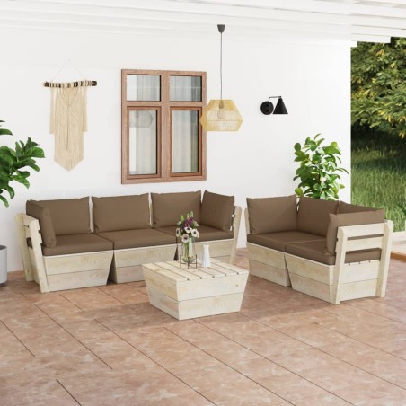 vidaXL Muebles de jardín de palets 6 piezas y cojines madera de abeto 