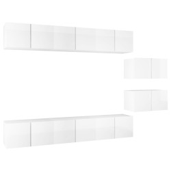 vidaXL Set de muebles de salón 8 pzas madera ingeniería blanco brillo