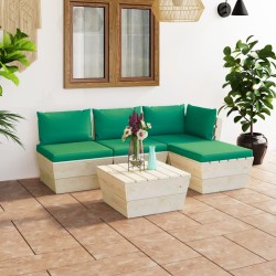 vidaXL Muebles de jardín de palets 5 piezas y cojines madera de abeto 