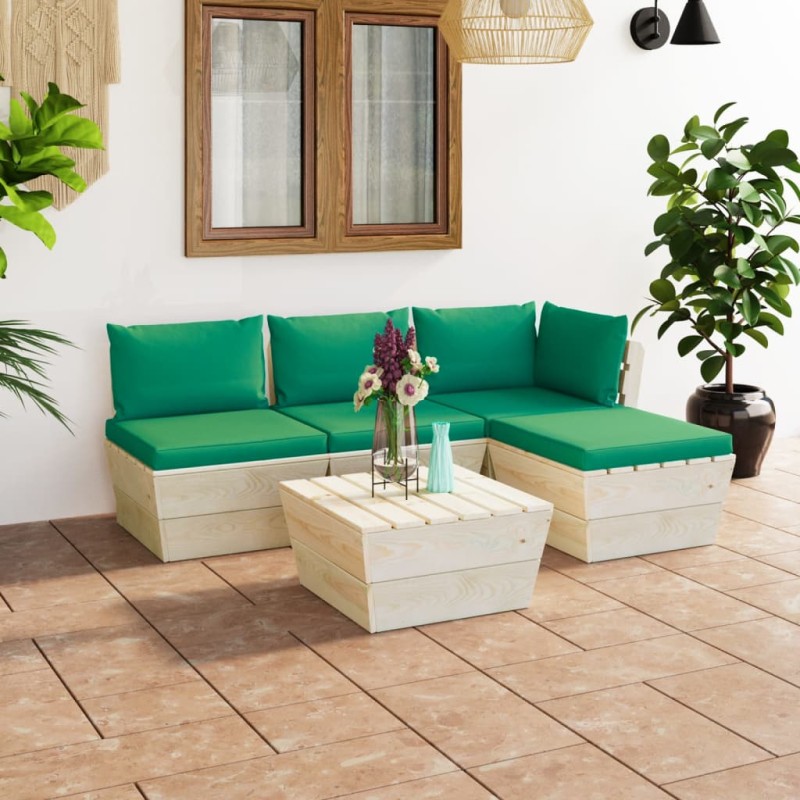 vidaXL Muebles de jardín de palets 5 piezas y cojines madera de abeto vidaXL Muebles de jardín de palets 5 piezas y cojines madera de abeto