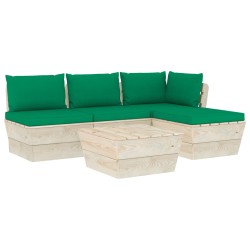 vidaXL Muebles de jardín de palets 5 piezas y cojines madera de abeto 