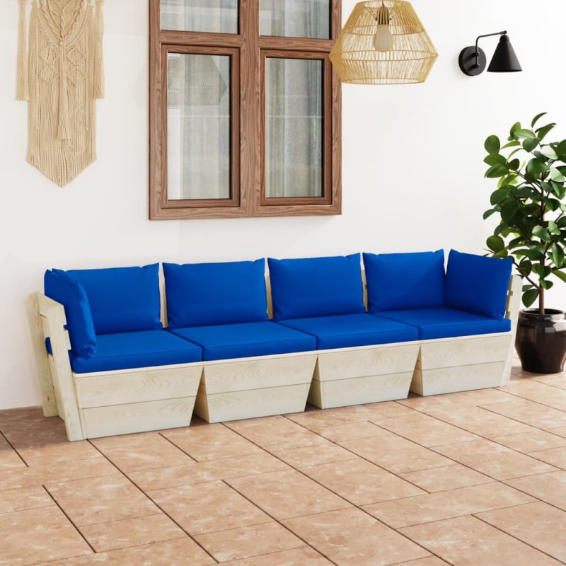 vidaXL Sofá de palets de jardín 4 plazas con cojines madera de abeto vidaXL Sofá de palets de jardín 4 plazas con cojines madera de abeto