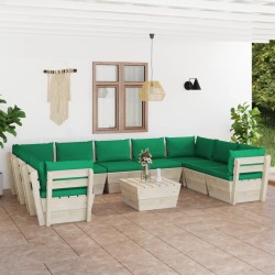 vidaXL Muebles de jardín de palés 10 piezas y cojines madera de abeto