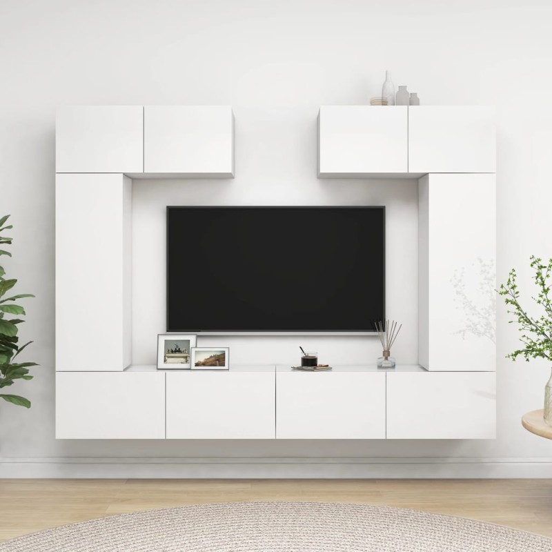 vidaXL Set de muebles de salón 6 pzas madera ingeniería blanco brillo