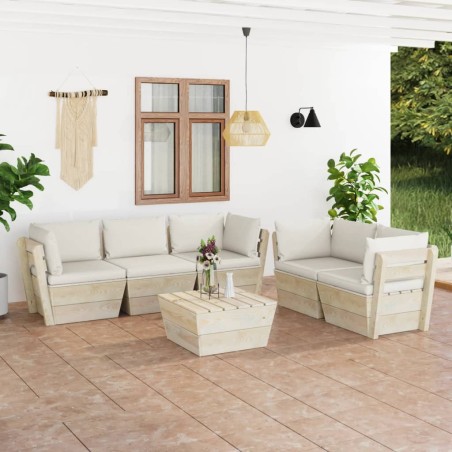 vidaXL Muebles de jardín de palets 6 piezas y cojines madera de abeto 