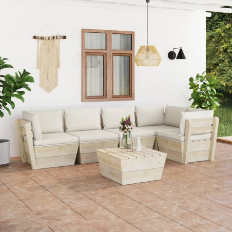 vidaXL Muebles de jardín de palets 6 piezas y cojines madera de abeto 