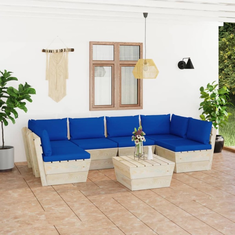 vidaXL Muebles de jardín de palets 7 piezas y cojines madera de abeto 