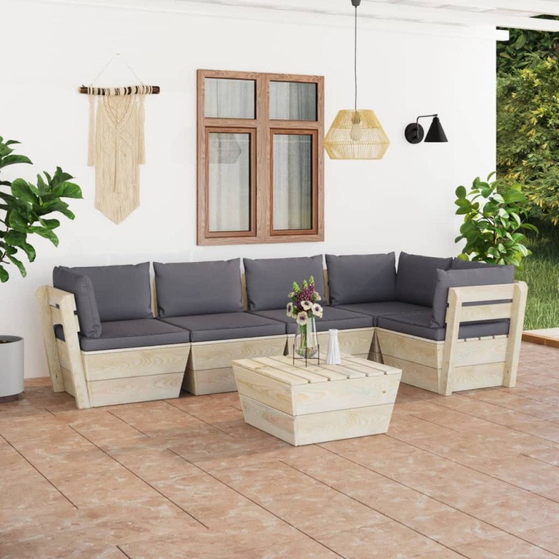 vidaXL Muebles de jardín de palés 6 piezas y cojines madera de abeto vidaXL Muebles de jardín de palés 6 piezas y cojines madera de abeto