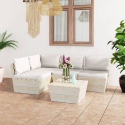 vidaXL Muebles de jardín de palets 5 piezas y cojines madera de abeto 