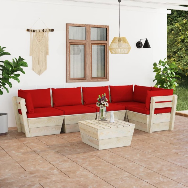 vidaXL Muebles de jardín de palets 6 piezas y cojines madera de abeto vidaXL Muebles de jardín de palets 6 piezas y cojines madera de abeto