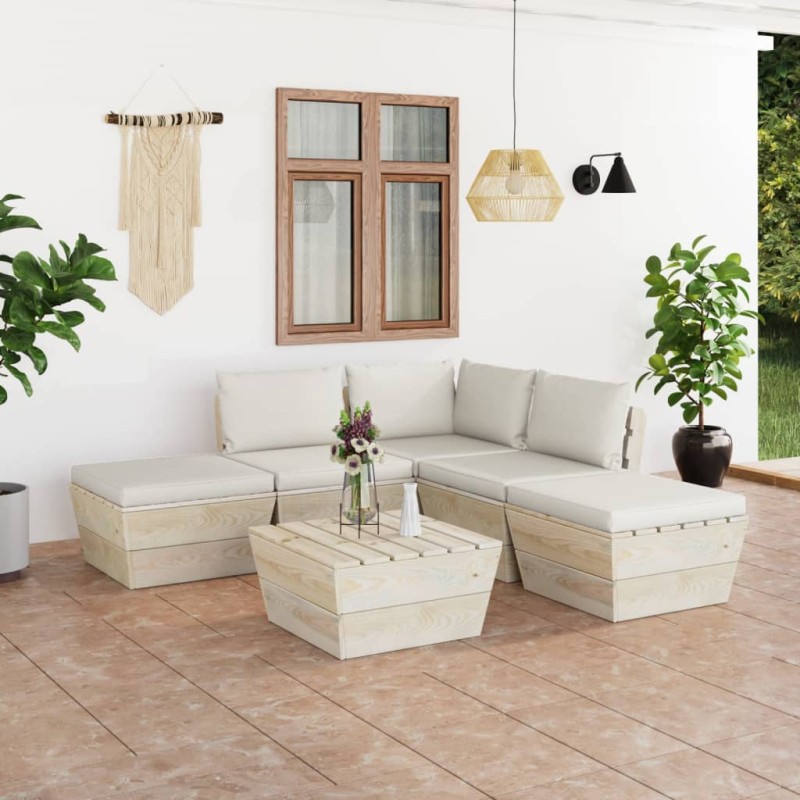 vidaXL Muebles de jardín de palets 6 piezas y cojines madera de abeto vidaXL Muebles de jardín de palets 6 piezas y cojines madera de abeto
