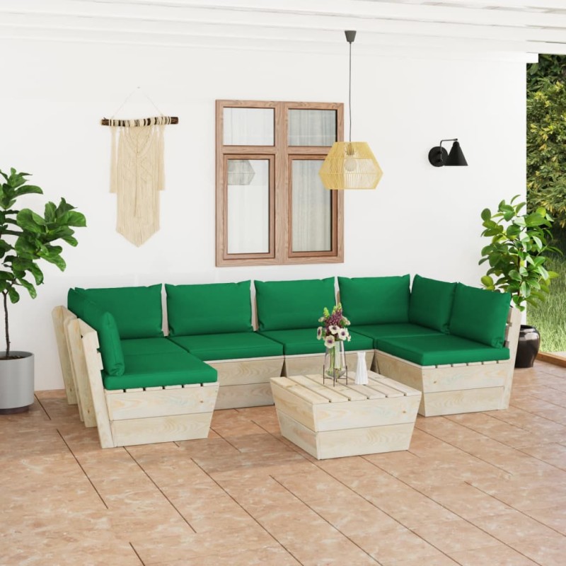 vidaXL Muebles de jardín de palets 7 piezas y cojines madera de abeto vidaXL Muebles de jardín de palets 7 piezas y cojines madera de abeto