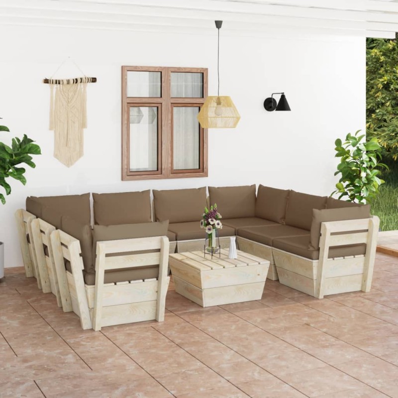 vidaXL Muebles de jardín de palets 9 piezas y cojines madera de abeto vidaXL Muebles de jardín de palets 9 piezas y cojines madera de abeto