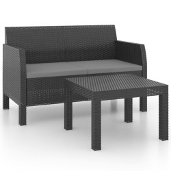 vidaXL Set de muebles jardín 2 piezas cojines PP ratán gris antracita