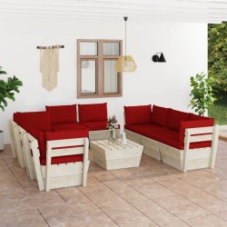 vidaXL Muebles de jardín de palets 9 piezas y cojines madera de abeto  