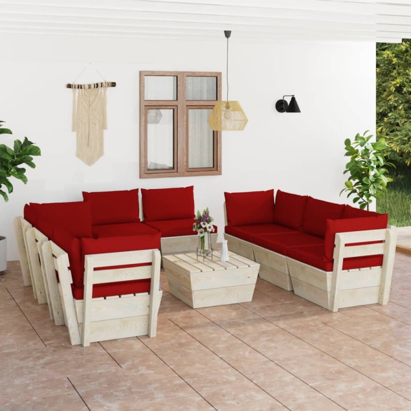 vidaXL Muebles de jardín de palets 9 piezas y cojines madera de abeto vidaXL Muebles de jardín de palets 9 piezas y cojines madera de abeto