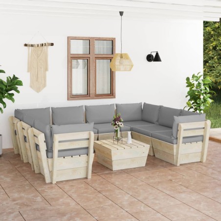 vidaXL Muebles de jardín de palets 9 piezas y cojines madera de abeto 