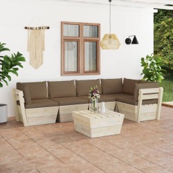 vidaXL Muebles de jardín de palets 6 piezas y cojines madera de abeto 