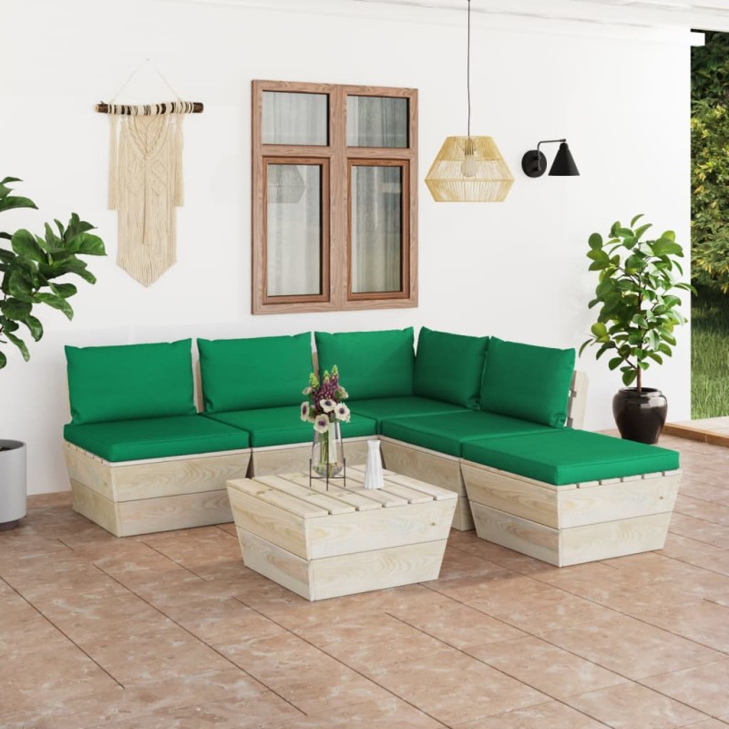 vidaXL Muebles de jardín de palets 6 piezas y cojines madera de abeto vidaXL Muebles de jardín de palets 6 piezas y cojines madera de abeto