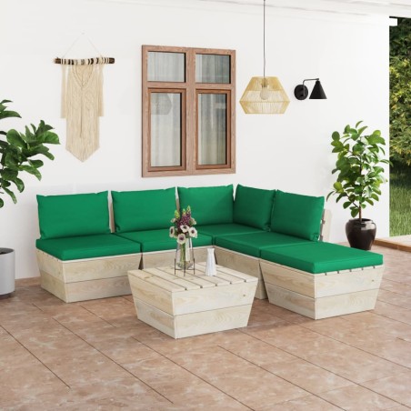 vidaXL Muebles de jardín de palets 6 piezas y cojines madera de abeto 